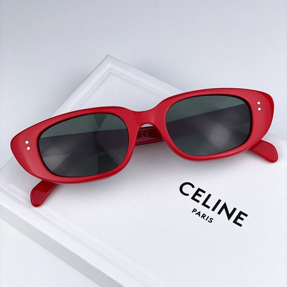 NEW Celine CL40095U 68N Shiny Red  Green Geometric Women Sunglasses - Picture 2 of 13